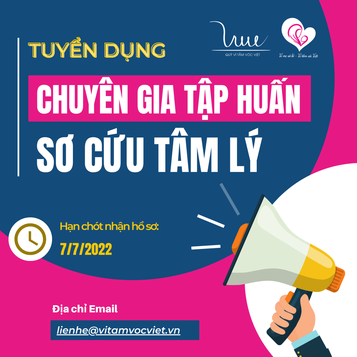 Quỹ Vì Tầm Vóc Việt tuyển dụng CHUYÊN GIA TẬP HUẤN SƠ CỨU TÂM LÝ (Hạn chót nhận hồ sơ: 7/7/2022)