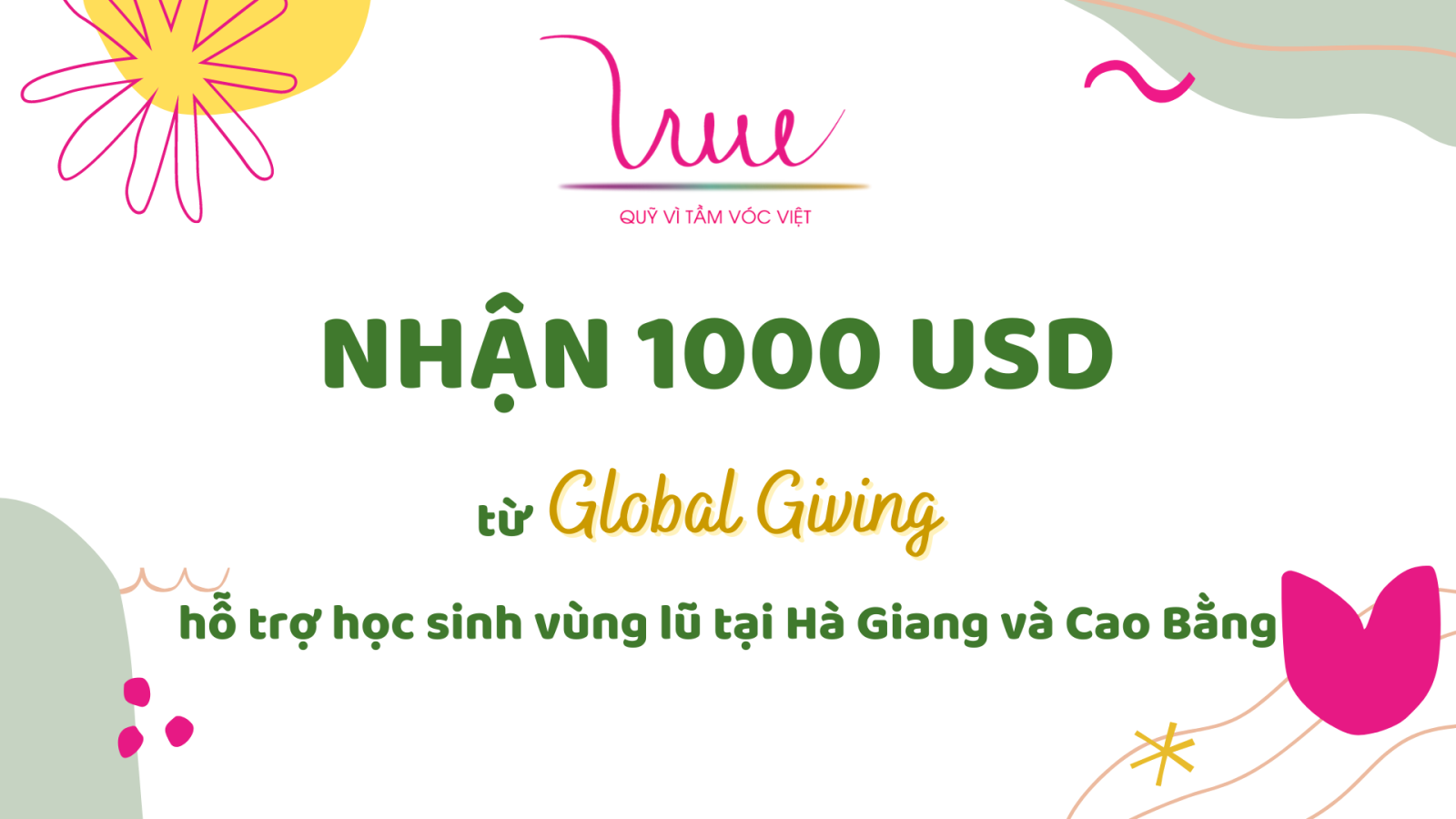 Quỹ Vì Tầm Vóc Việt nhận tài trợ 1000 USD từ Global Giving hỗ trợ học sinh vùng lũ Hà Giang và Cao Bằng 