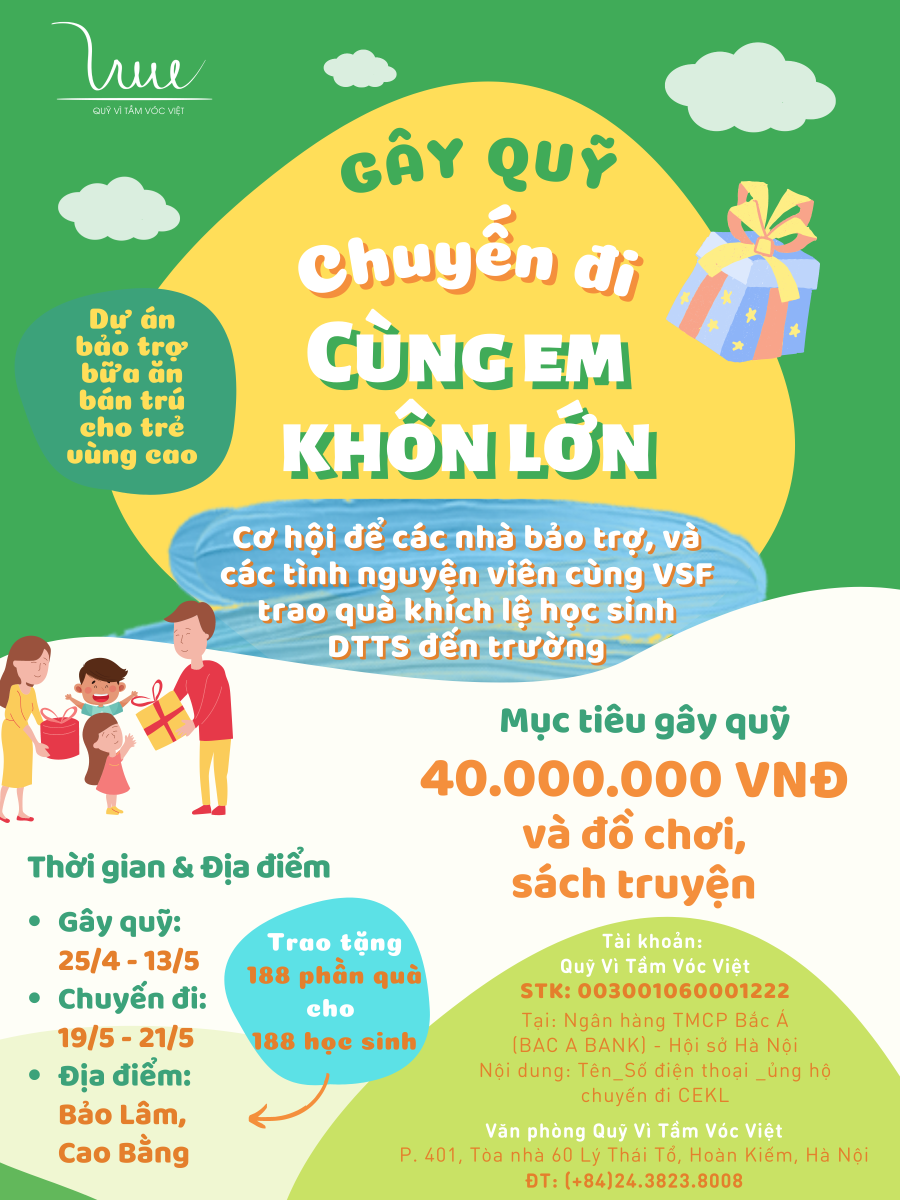 Chính thức khởi động chương trình gây quỹ cho chuyến thiện nguyện đến thăm 5 điểm trường Dự án Cùng em khôn lớn