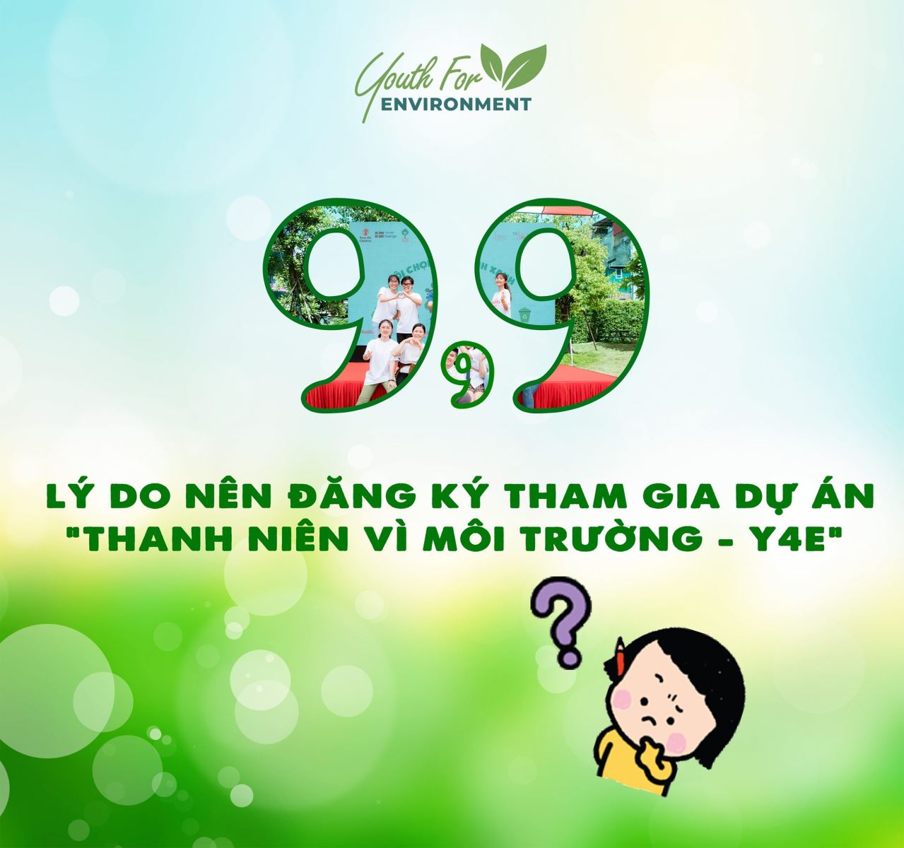 999 Lý do nên đăng ký tham gia dự án 'Thanh niên vì môi trường Y4E"