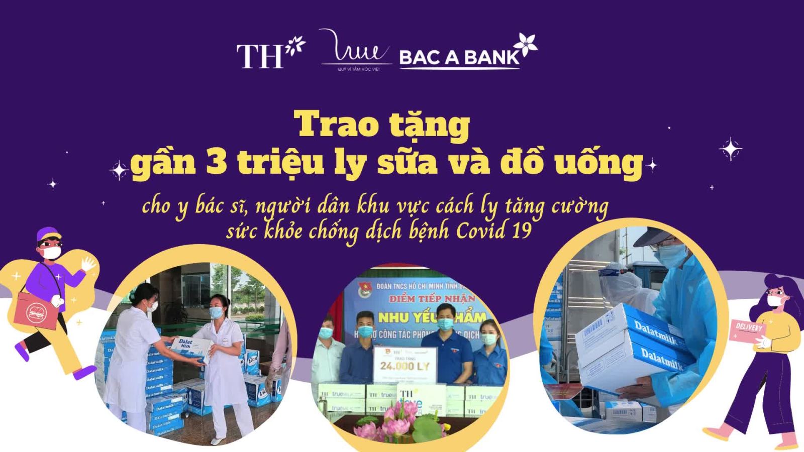 Trao tặng gần 3 triệu ly sữa và đồ uống cho y bác sĩ, người dân khu vực cách ly tăng cường sức khỏe chống dịch bệnh Covid 19