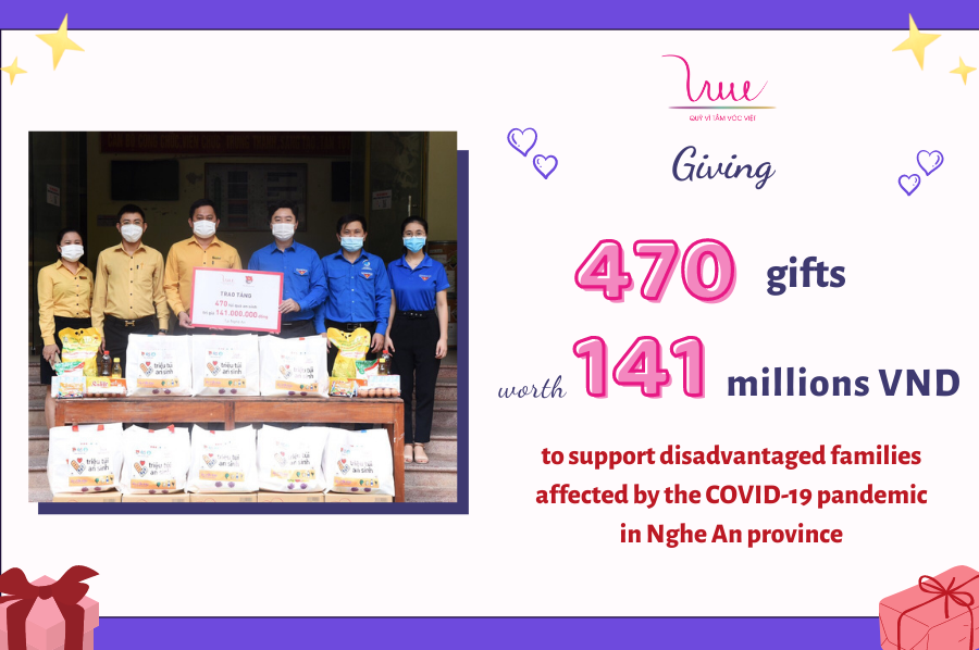 Giving 470 gifts worth VND 141 millions to support disadvantaged families affected by the COVID-19 pandemic in Nghe An province