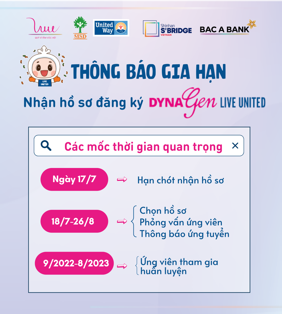 Thông báo gia hạn nhận hồ sơ đăng ký DynaGen - Live United đến hết ngày 17/07/2022