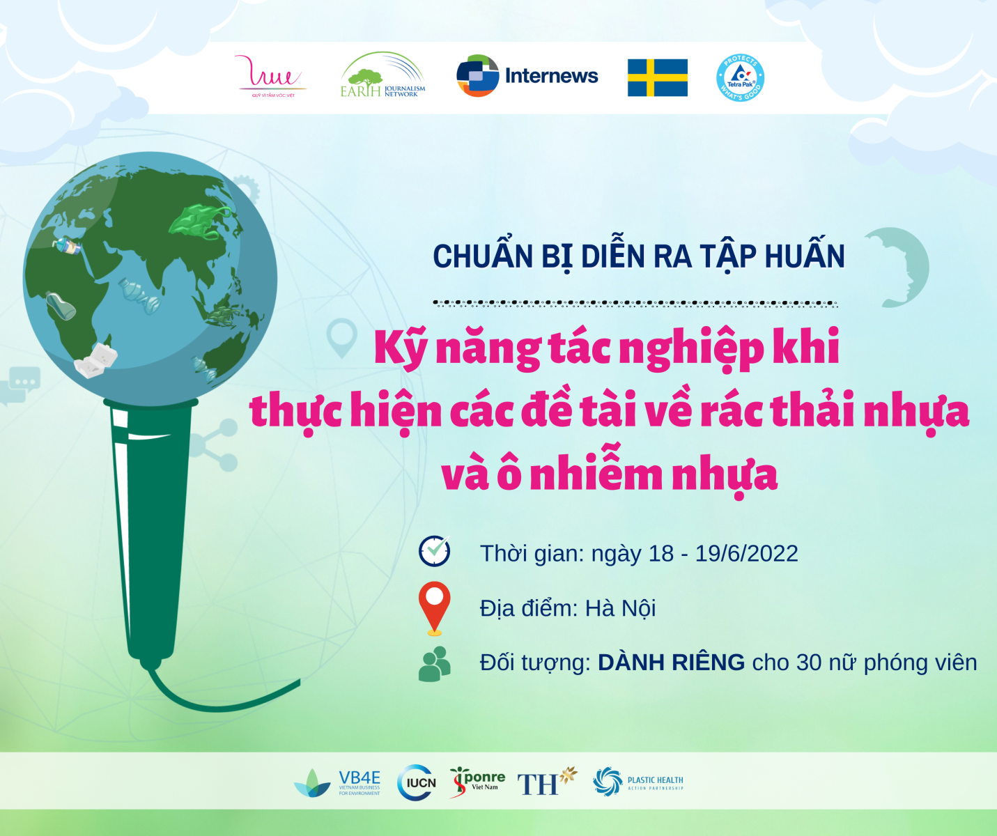 Chuẩn bị diễn ra tập huấn “Kỹ năng tác nghiệp khi thực hiện các đề tài về rác thải nhựa và ô nhiễm nhựa”