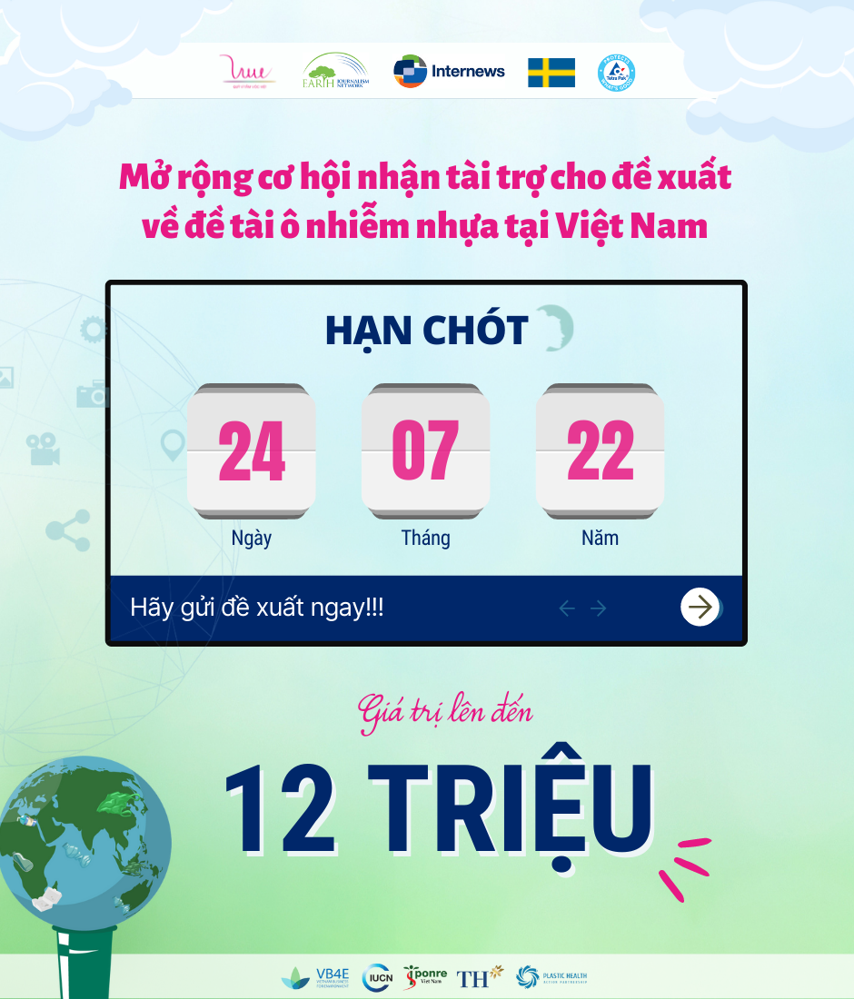 Mở rộng cơ hội nhận tài trợ cho đề xuất về đề tài ô nhiễm nhựa tại Việt Nam với giá trị lên đến 12 triệu đồng - hạn chót 24/7/2022