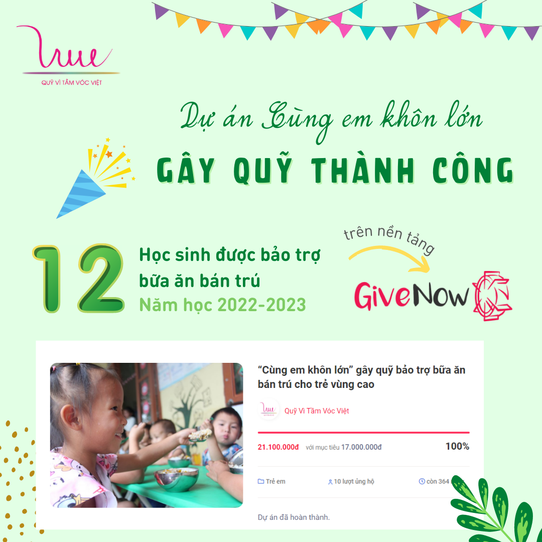 Dự án “Cùng em khôn lớn” gây quỹ thành công trên Nền tảng GiveNow