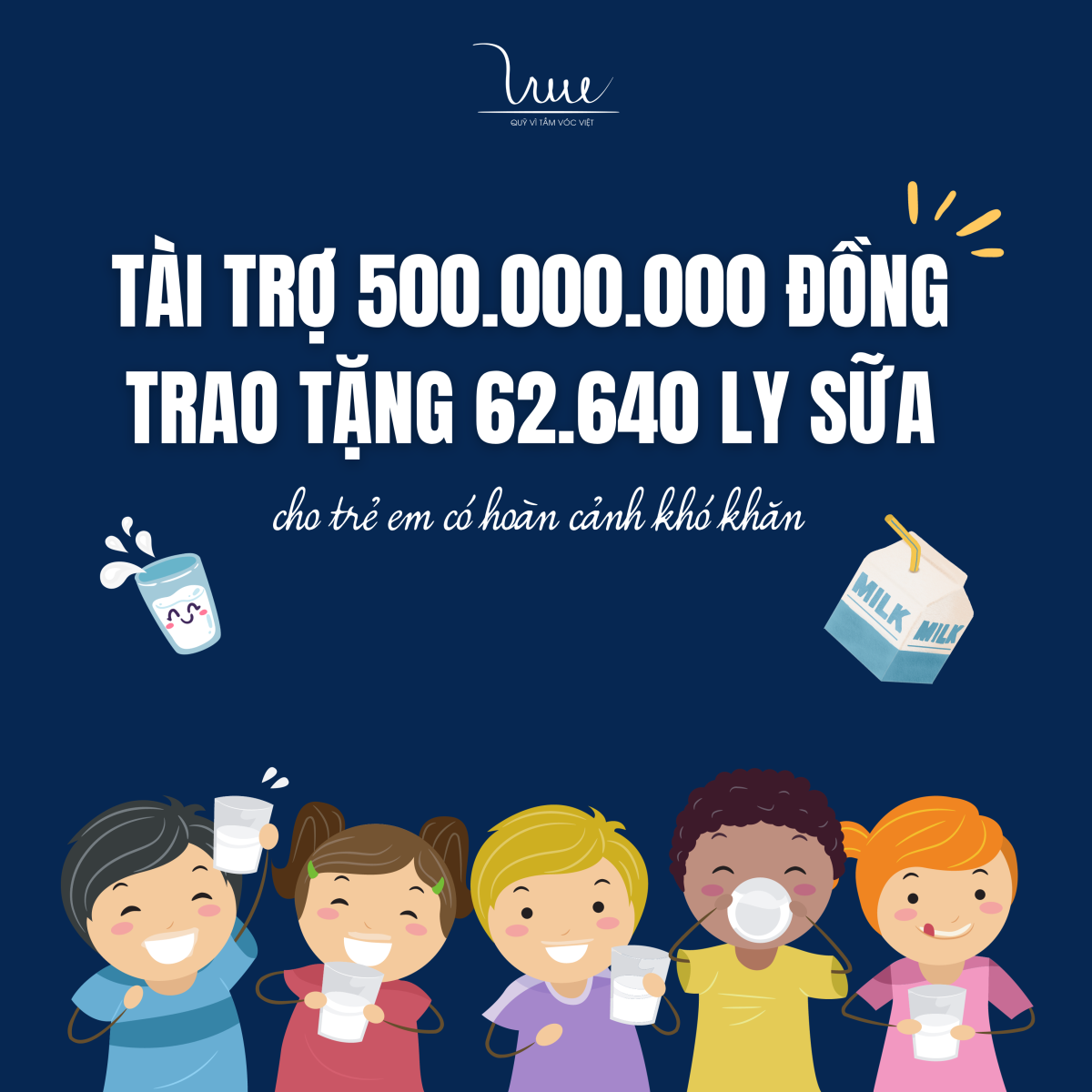 Tài trợ 500.000.000 đồng trao tặng 62.640 ly sữa cho trẻ em có hoàn cảnh khó khăn