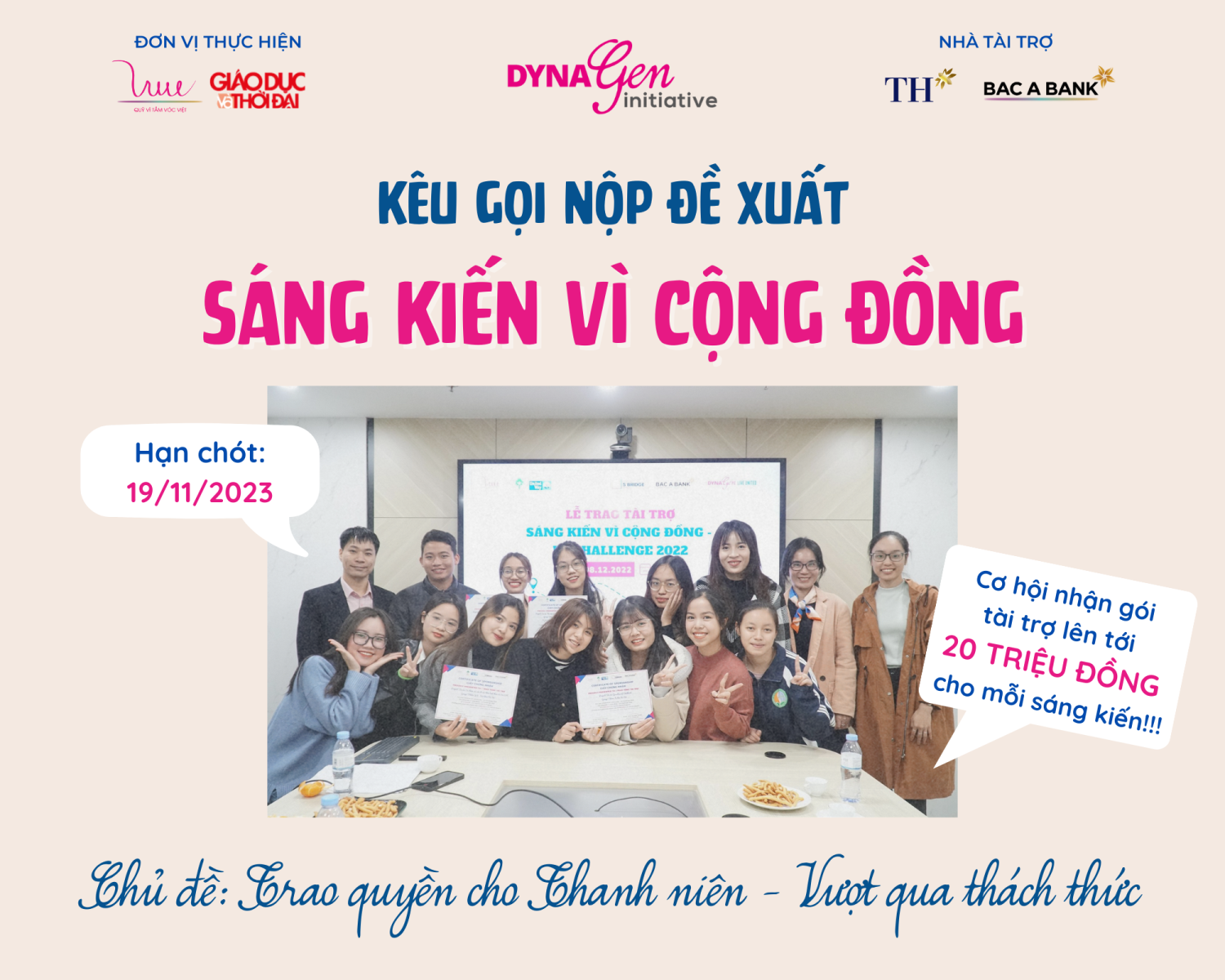 Chính thức kêu gọi nộp đề xuất Sáng kiến vì Cộng đồng năm 2023 - Chủ đề: Trao quyền cho thanh niên - Vượt qua thách thức