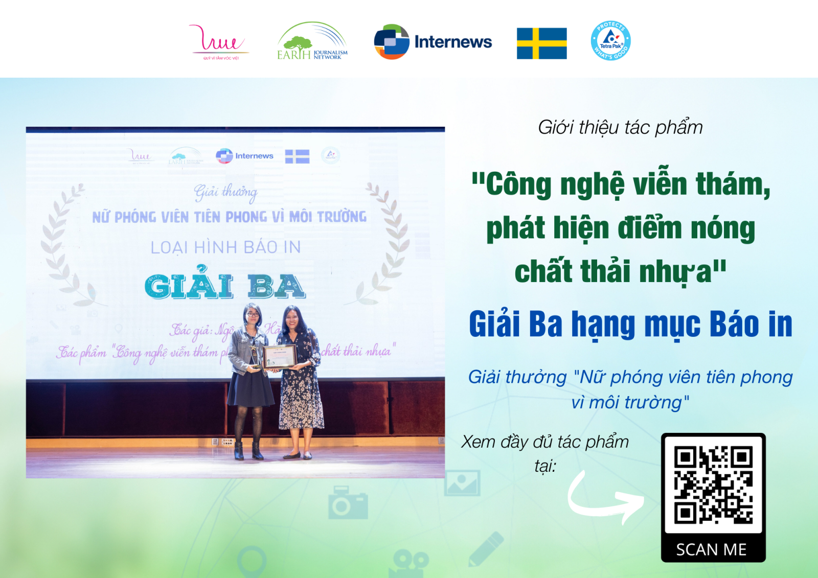 Giới thiệu tác phẩm “Công nghệ viễn thám, phát hiện điểm nóng chất thải nhựa” - Giải Ba hạng mục Báo in của Giải thưởng “Nữ Phóng viên Tiên phong vì Môi trường"