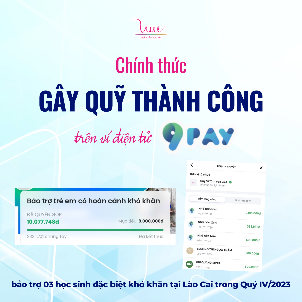 Quỹ Vì Tầm Vóc Việt chính thức gây quỹ thành công trên nền tảng 9Pay