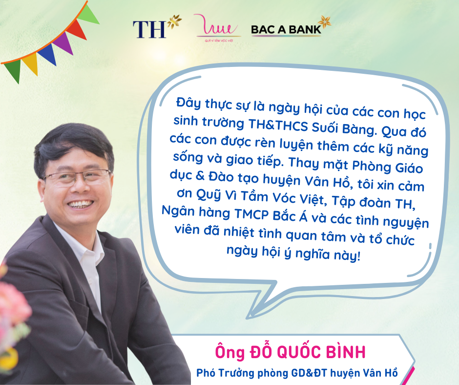 Chia sẻ của ông Đỗ Quốc Bình - Phó Trưởng phòng GD&ĐT huyện Vân Hồ trong ngày hội tổng kết Dự án “Trường học Hạnh phúc” tại TH&THCS Suối Bàng, Vân Hồ, Sơn La