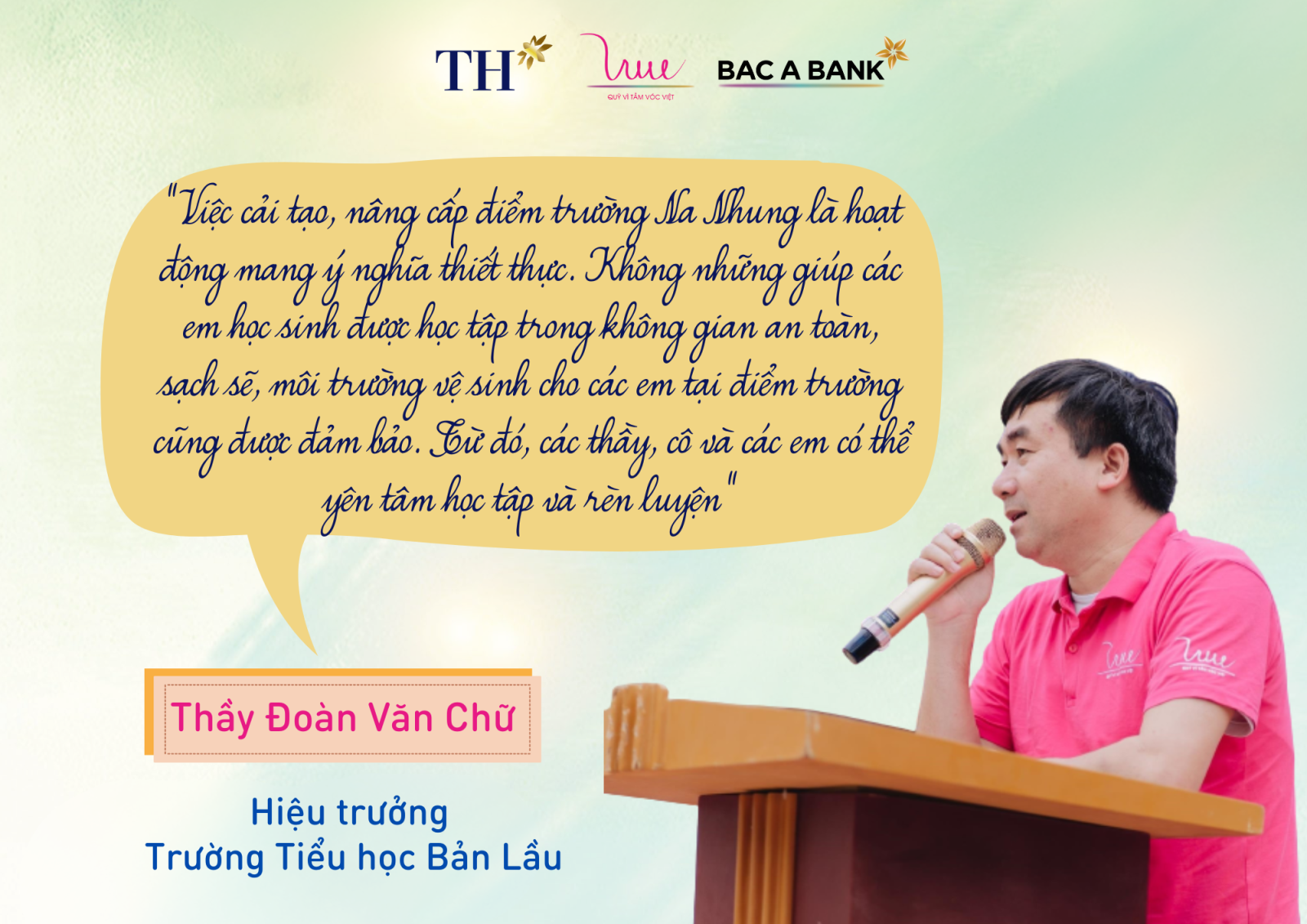 Chia sẻ của thầy Đoàn Văn Chữ - Hiệu trưởng trường Tiểu học Bản Lầu trong lễ khánh thành tại điểm trường Na Nhung