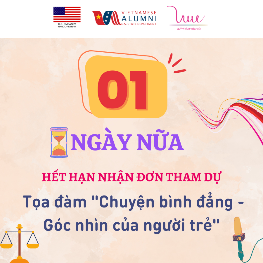 Chỉ còn 1 ngày để đăng kí tham dự tọa đàm "Chuyện bình đẳng - Góc nhìn của người trẻ"