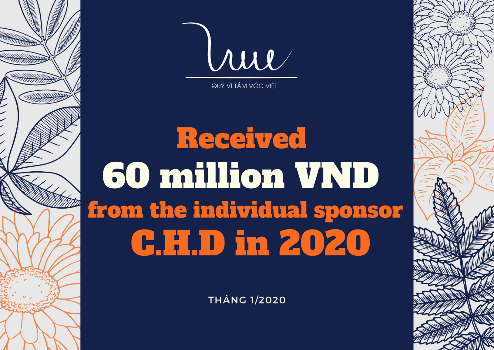 For Vietnamese Stature Foundation (VSF) received 60 million VND from the individual sponsor C.H.D in 2020