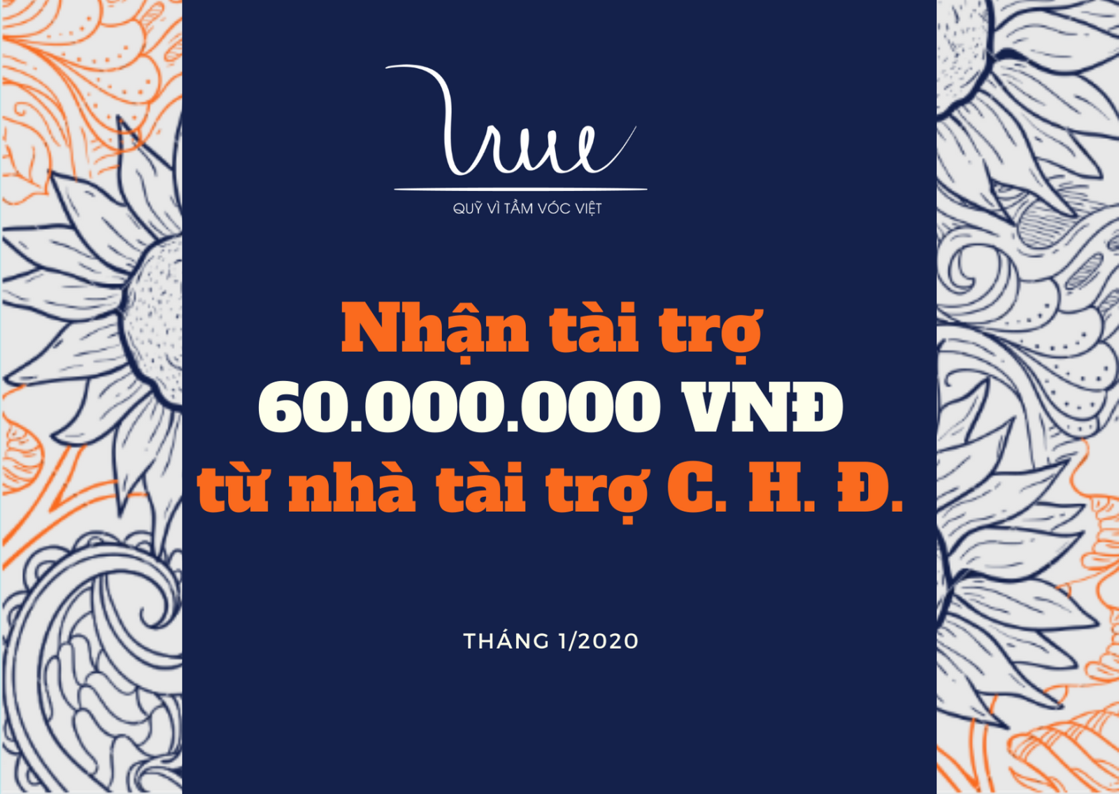 Quỹ nhận tài trợ 60 triệu đồng từ nhà tài trợ cá nhân C. H. Đ năm 2020