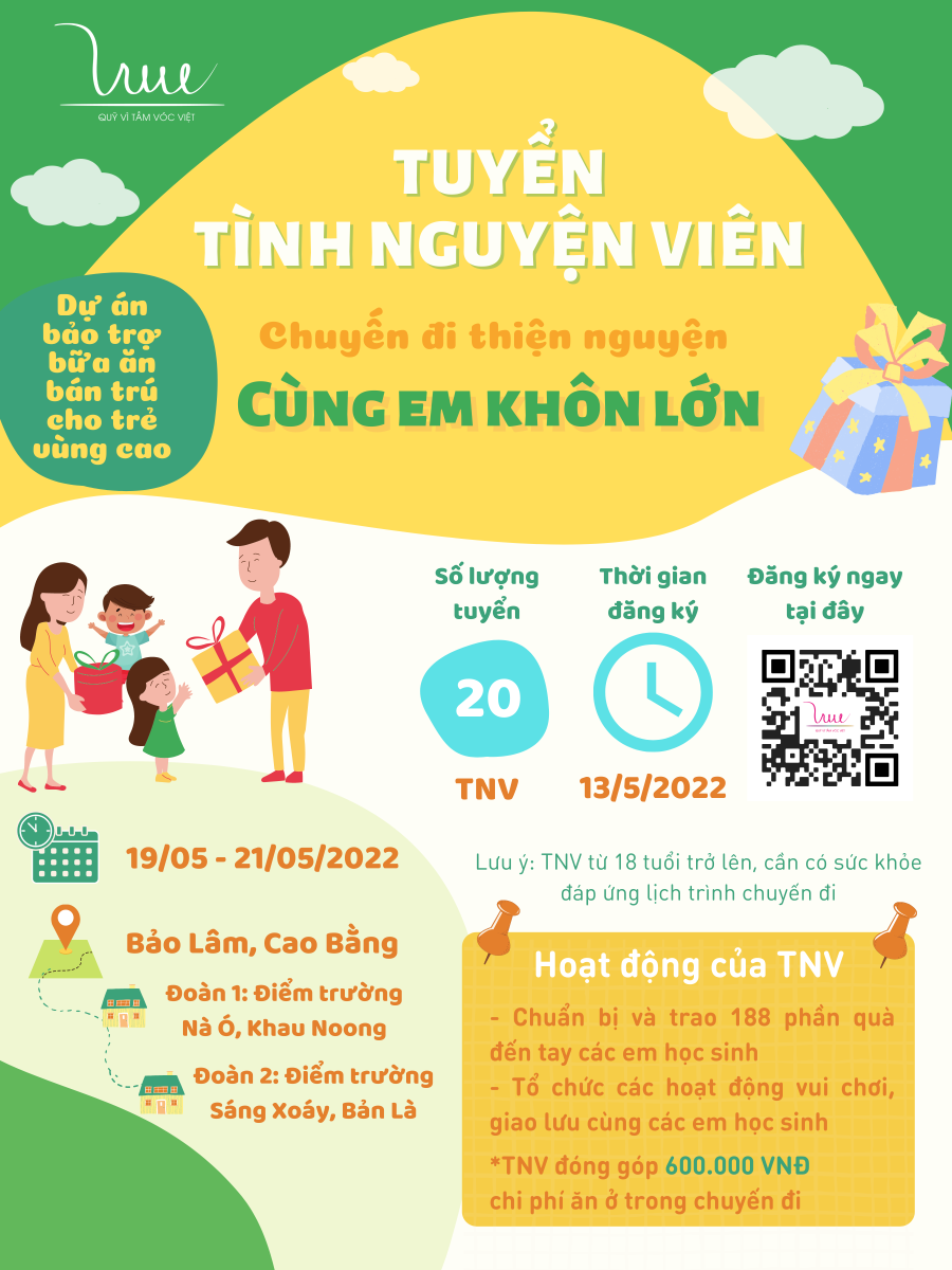 Tuyển 20 tình nguyện viên cho chuyến đi thiện nguyện thăm các điểm trường vùng cao của Dự án Cùng em khôn lớn