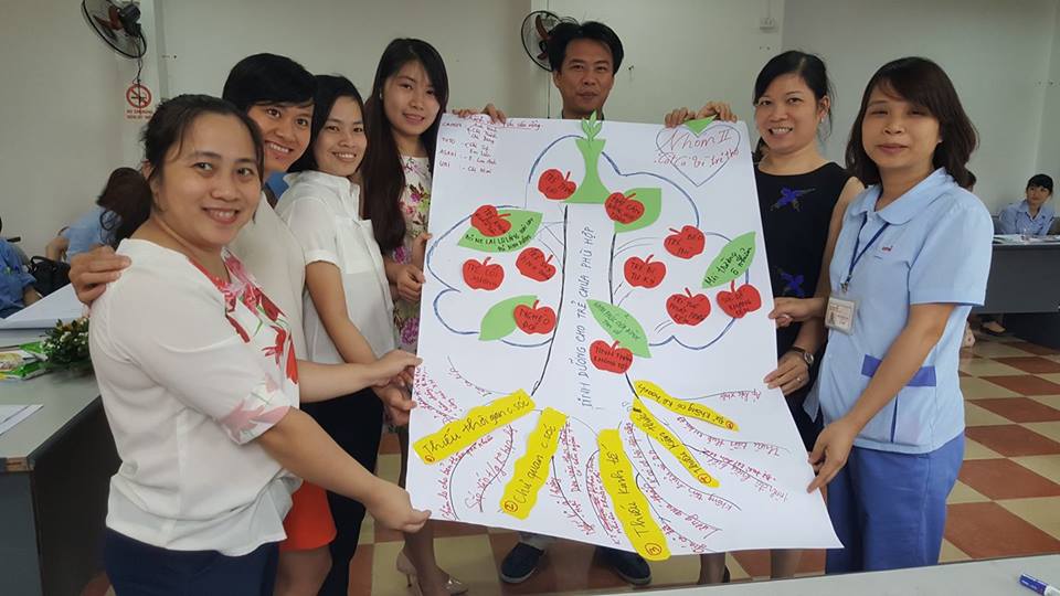 Training on communication skills of proper nutrition, child feeding and reproductive health care for female workers in Thang Long Industrial Zone.